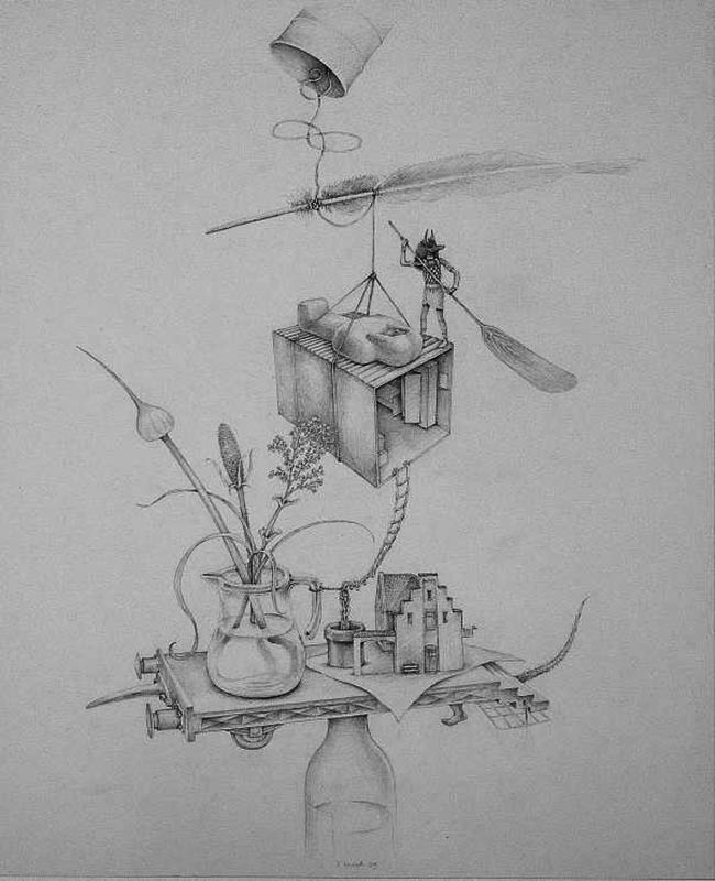 "die Schlafkammer", Bleistift auf Papier, 65 x 50 cm 