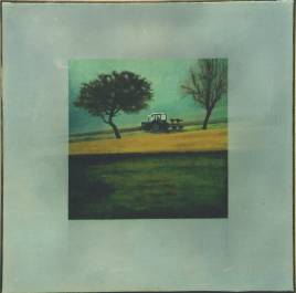 Landschaft mit Traktor, 60 x 60, 2002, Dieter Mulch