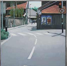 Dieter Mulch: stille Strae in Eybens,  Acryl auf Leinwand, 30 x 30 cm, 2007