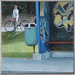 Dieter Mulch: neugieriger Junge,  Acryl auf Leinwand, 30 x 30 cm, 2007